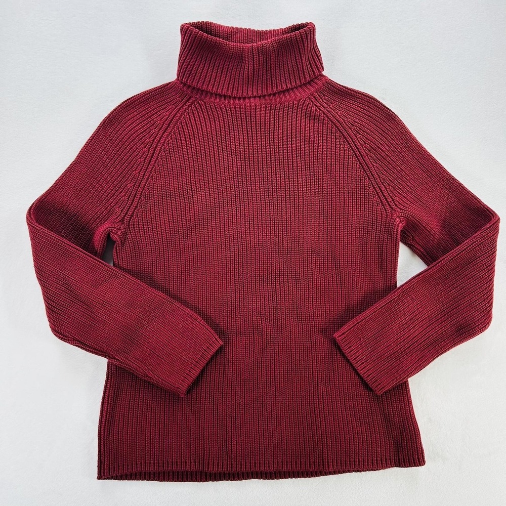 Lands' End Sweater Womens Medium Red Turtleneck Ribbed Knit Pullover Heavyweight